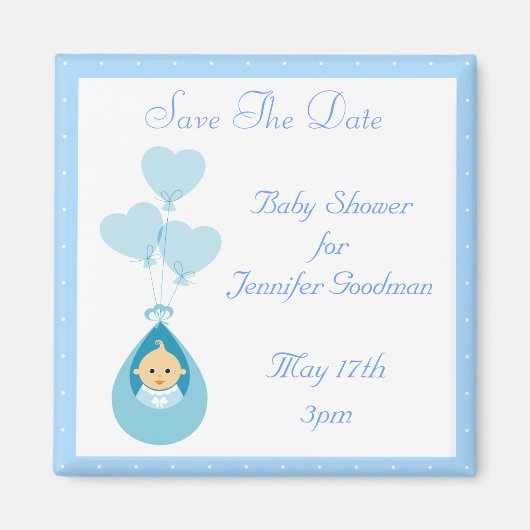 Baby Boy & Balloons Blue Save The Date Baby shower Magneet (Voorkant)