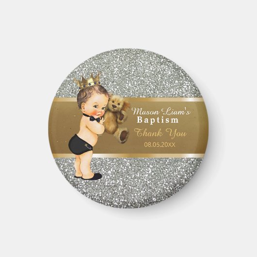 Baby Boy Baptism | Bedankt Keepsake Gold Silver Magneet (Voorkant)