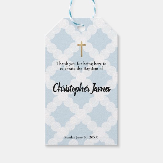 Baby Boy Baptism blauw Dank je Cadeaulabel (Voorkant)