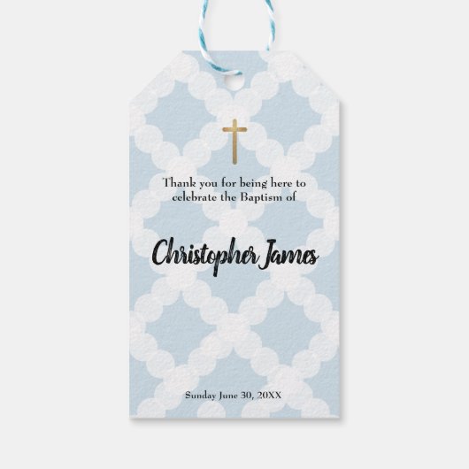 Baby Boy Baptism blauw Dank je Cadeaulabel (Achterkant)