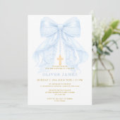 Baby Boy Baptism Blue Bow Kaart (Staand voorkant)
