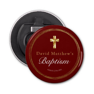 Baby Boy Baptism Burgundy Red Gold Cross Button Flesopener