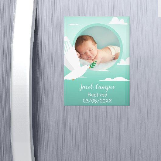 Baby Boy Baptism Christening Dove Clouds Photo Magneet