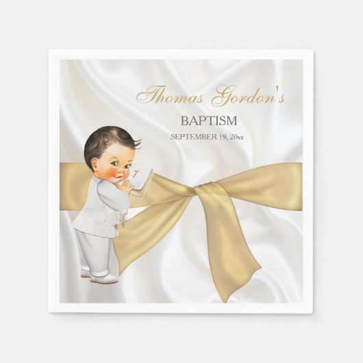 Baby Boy Baptism Christening Gold Bow Servetten (Voorkant)