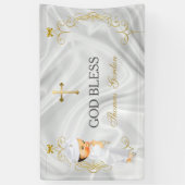 Baby Boy Baptism Christening Gold Cross Banner (Verticaal)