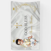 Baby Boy Baptism Christening Gold Cross Banner (Verticaal)