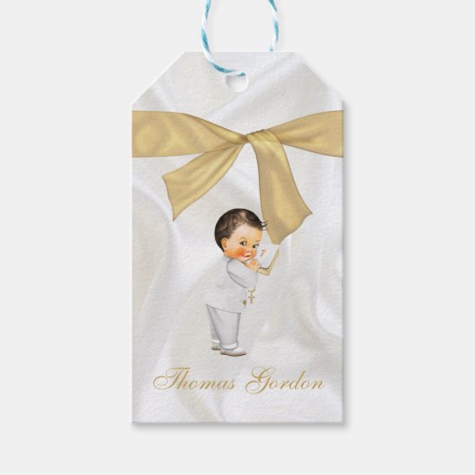 Baby Boy Baptism Christening Gold Cross Cadeaulabel (Voorkant)