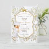 Baby Boy Baptism Christening Gold Cross Glitter Kaart (Staand voorkant)