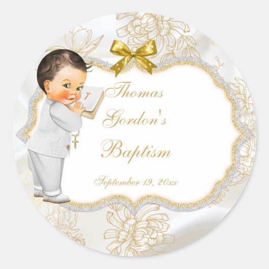Baby Boy Baptism Christening Gold Cross Ronde Sticker (Voorkant)