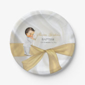 Baby Boy Baptism Christening Gold White Papieren Bordje (Voorkant)