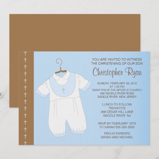 Baby Boy Baptism/Christening Inture Kaart (Voorkant / Achterkant)