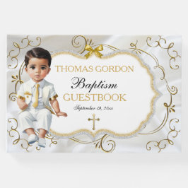 Baby Boy Baptism Christening White en Gold Cross Gastenboek