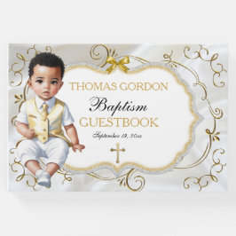 Baby Boy Baptism Christening White en Gold Cross Gastenboek