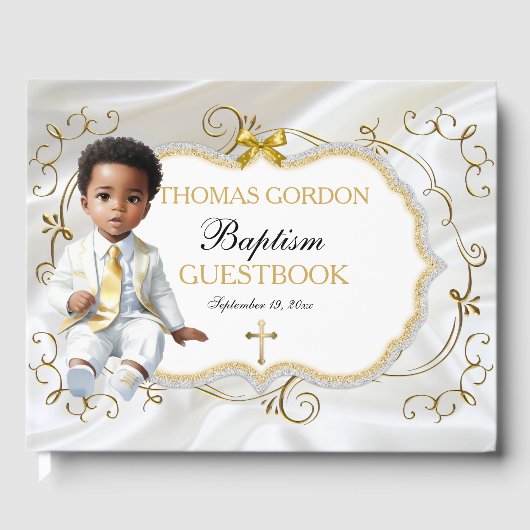 Baby Boy Baptism Christening White en Gold Cross Gastenboek (Voorkant)