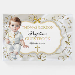 Baby Boy Baptism Christening White en Gold Cross Gastenboek