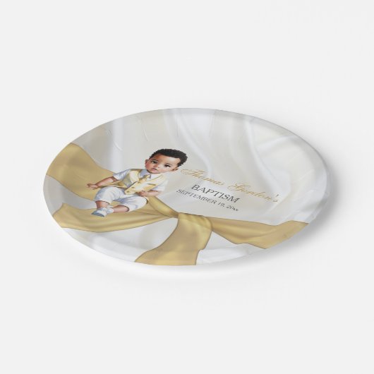 Baby Boy Baptism Christening White en Gold Papieren Bordje (Gekanteld)