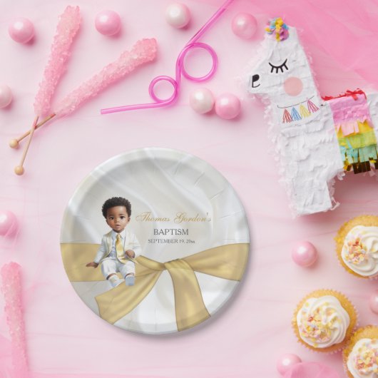 Baby Boy Baptism Christening White en Gold Papieren Bordje (Feest)