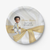 Baby Boy Baptism Christening White en Gold Papieren Bordje (Voorkant)