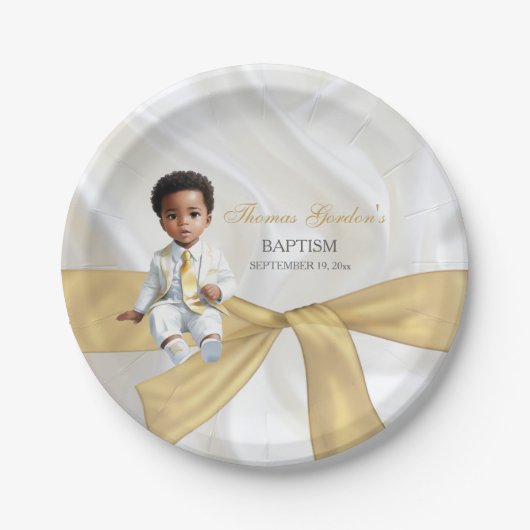 Baby Boy Baptism Christening White en Gold Papieren Bordje (Voorkant)