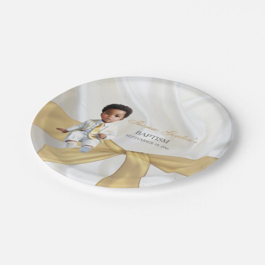 Baby Boy Baptism Christening White en Gold Papieren Bordje (Gekanteld)
