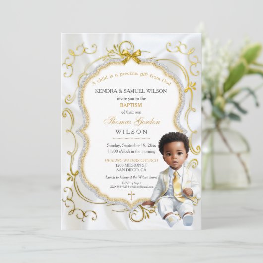 Baby Boy Baptism Commune Christening Bible Kaart (Staand voorkant)