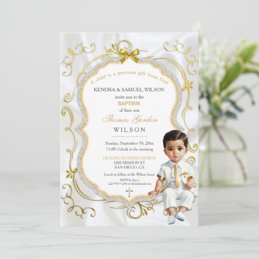 Baby Boy Baptism Communion Christening Kaart (Staand voorkant)