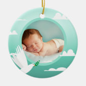 Baby Boy Baptism Dove Clouds Photo Frame Keramisch Ornament (Voorkant)