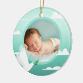 Baby Boy Baptism Dove Clouds Photo Frame Keramisch Ornament (Links)