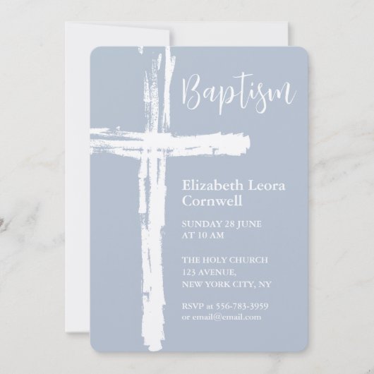 Baby Boy Baptism Elegant Stoffig Blauw Uitnodiging (Voorkant)