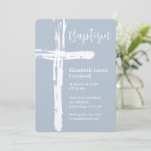 Baby Boy Baptism Elegant Stoffig Blauw Uitnodiging (Staand voorkant)