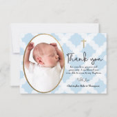 Baby Boy Baptism foto Pattern Blue White Bedankkaart (Voorkant)