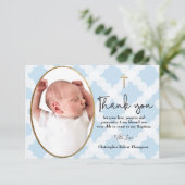 Baby Boy Baptism foto Pattern Blue White Bedankkaart (Staand voorkant)