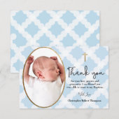 Baby Boy Baptism foto Pattern Blue White Bedankkaart (Voorkant / Achterkant)