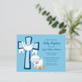 Baby Boy Baptism Little Lamb Cute Invitation Briefkaart (Staand voorkant)