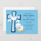 Baby Boy Baptism Little Lamb Cute Invitation Briefkaart (Voorkant / Achterkant)
