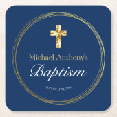 Baby Boy Baptism Navy Blue Gold Cross Kartonnen Onderzetters (Voorkant)
