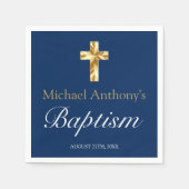 Baby Boy Baptism Navy Blue Gold Cross Servet (Voorkant)