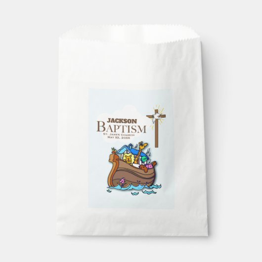 , Baby Boy Baptism Noah's Ark Bedankzakje (Voorkant)