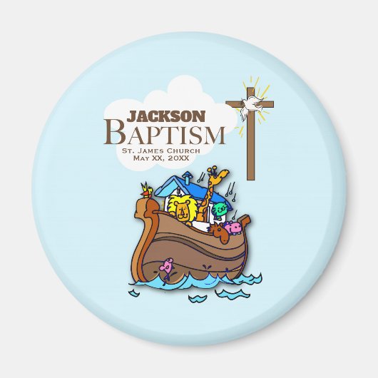 , Baby Boy Baptism Noah's Ark Magneet (Voorkant)