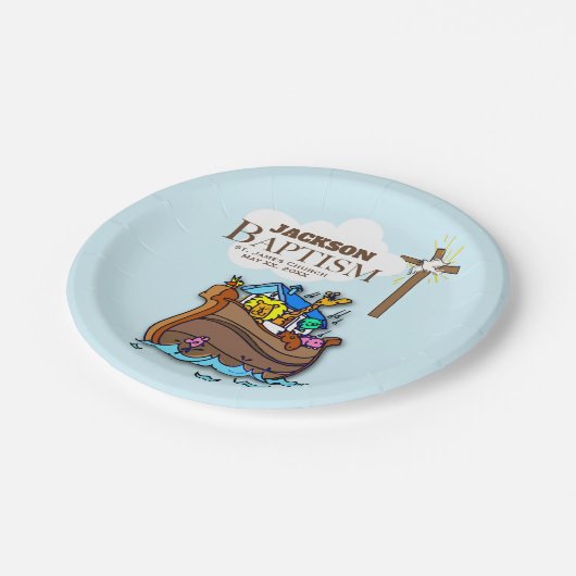 , Baby Boy Baptism Noah's Ark Papieren Bordje (Gekanteld)