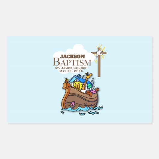 , Baby Boy Baptism Noah's Ark Rechthoekige Sticker (Voorkant)