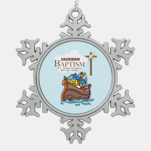 , Baby Boy Baptism Noah's Ark Tin Sneeuwvlok Ornament (Voorkant)