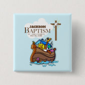 , Baby Boy Baptism Noah's Ark Vierkante Button 5,1 Cm (Voorkant)