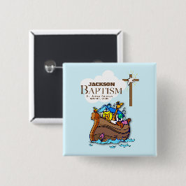 , Baby Boy Baptism Noah's Ark Vierkante Button 5,1 Cm