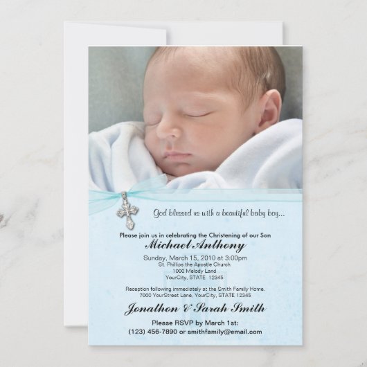 Baby Boy Baptism of Christening Invitation Kaart (Voorkant)