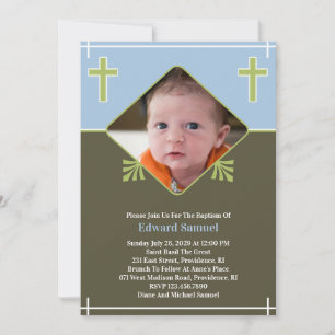 Baby Boy Baptism Photo Flat Invitation Kaart