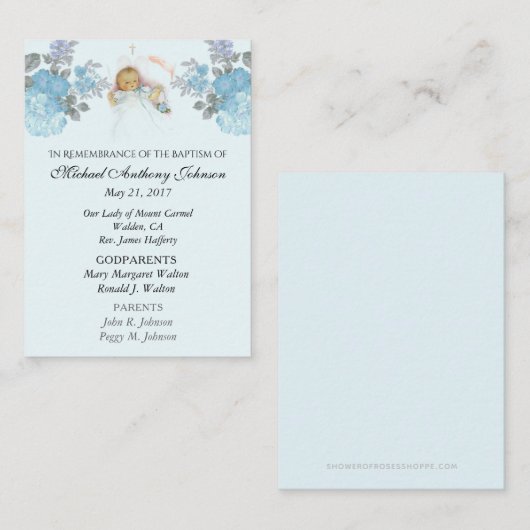 Baby Boy Baptismal Herdenking Heilige Kaart Plaatskaartje (Voorkant / Achterkant)