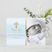 Baby Boy Baptisme Bedankt Aangepast Foto Gold Cros (Staand voorkant)