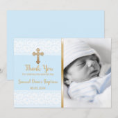 Baby Boy Baptisme Bedankt Aangepast Foto Gold Cros (Voorkant / Achterkant)