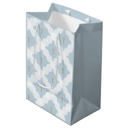 Baby Boy baptisme Blauw gouden kruispatroon Medium Cadeauzakje
